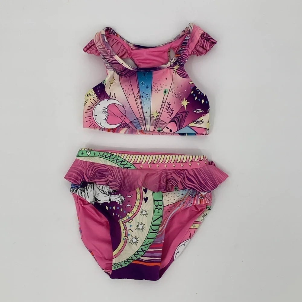 Agua Bendita Keily Eter bikini swim set top bottom pink blue moon toddler new 2T